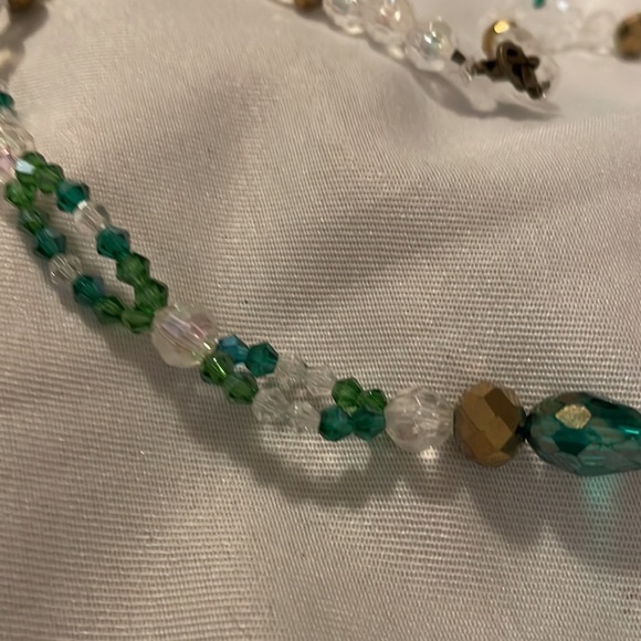 2/25 Handmade Jewelry Christmas Tree Necklace Sparkling Green Gold Clear Beads - Picture 3 of 6